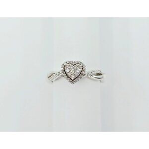 Sterling Silver 925 Heart Shaped Twisting Diamond Ring - Size 5.75